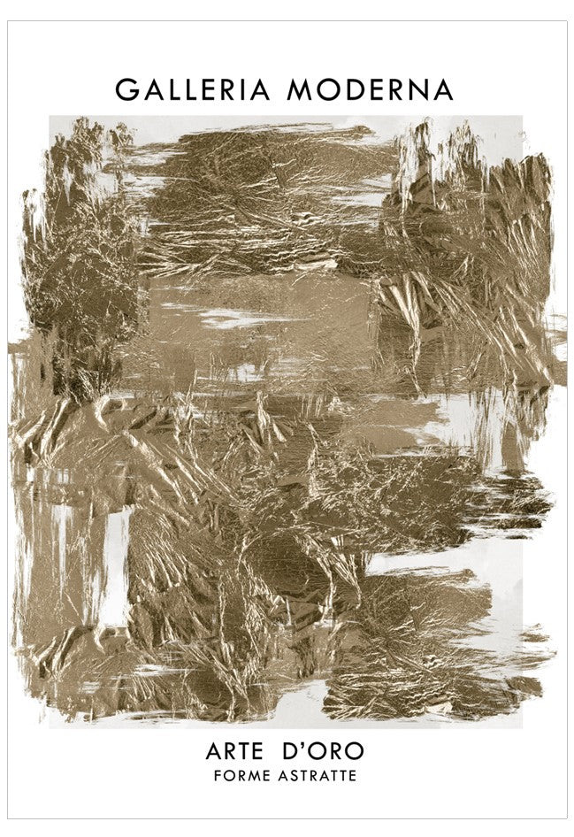 Abstract art piece with 'Galleria Moderna' and 'Arte d'Oro' text on a white background