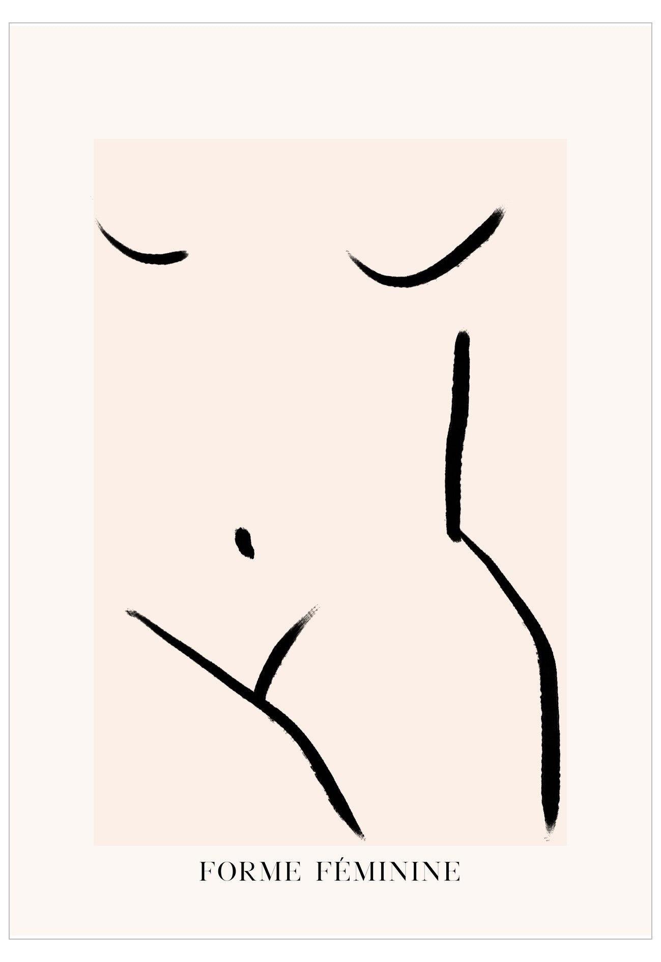 Abstract line art of a female figure on a beige background with 'Forme Féminine' text.