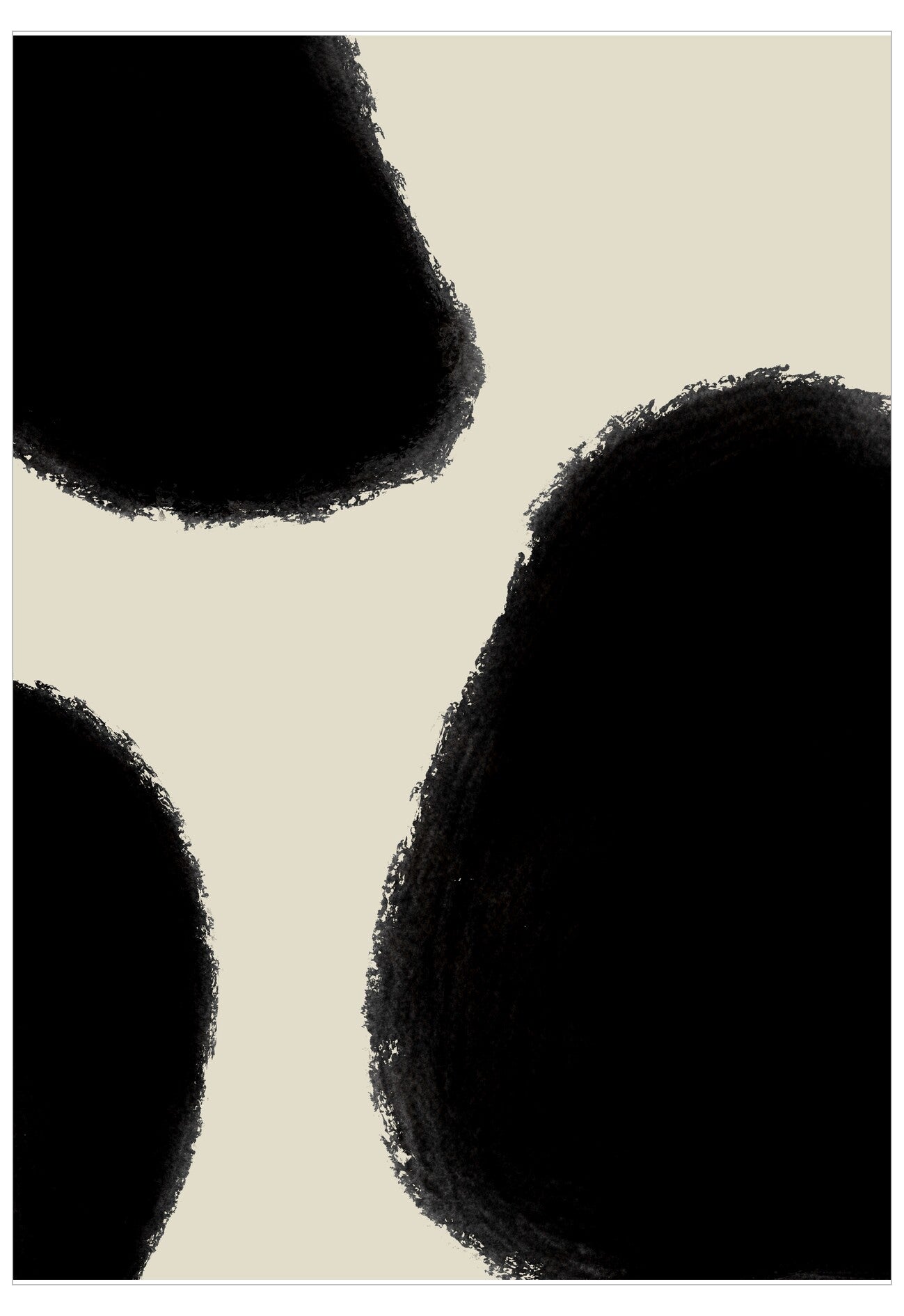Abstract design with black ink blots on a beige background