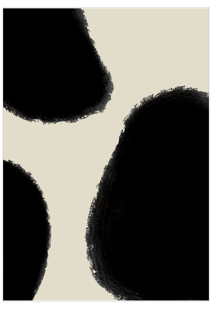 Abstract design with black ink blots on a beige background