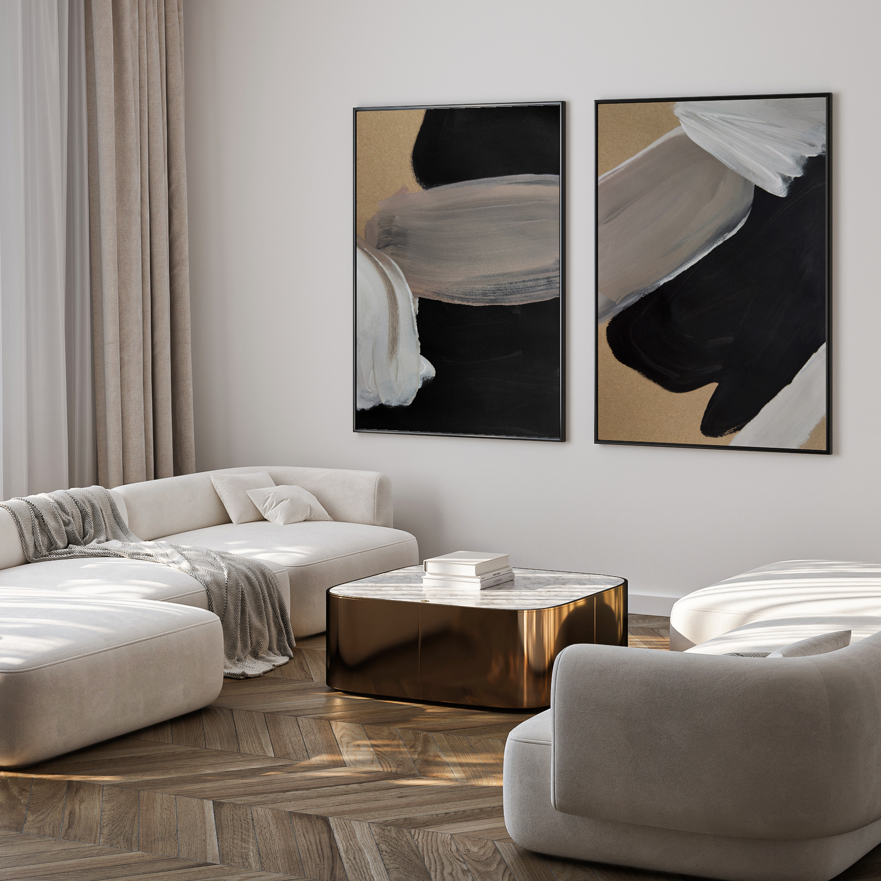 abstract wall art in trendy living room