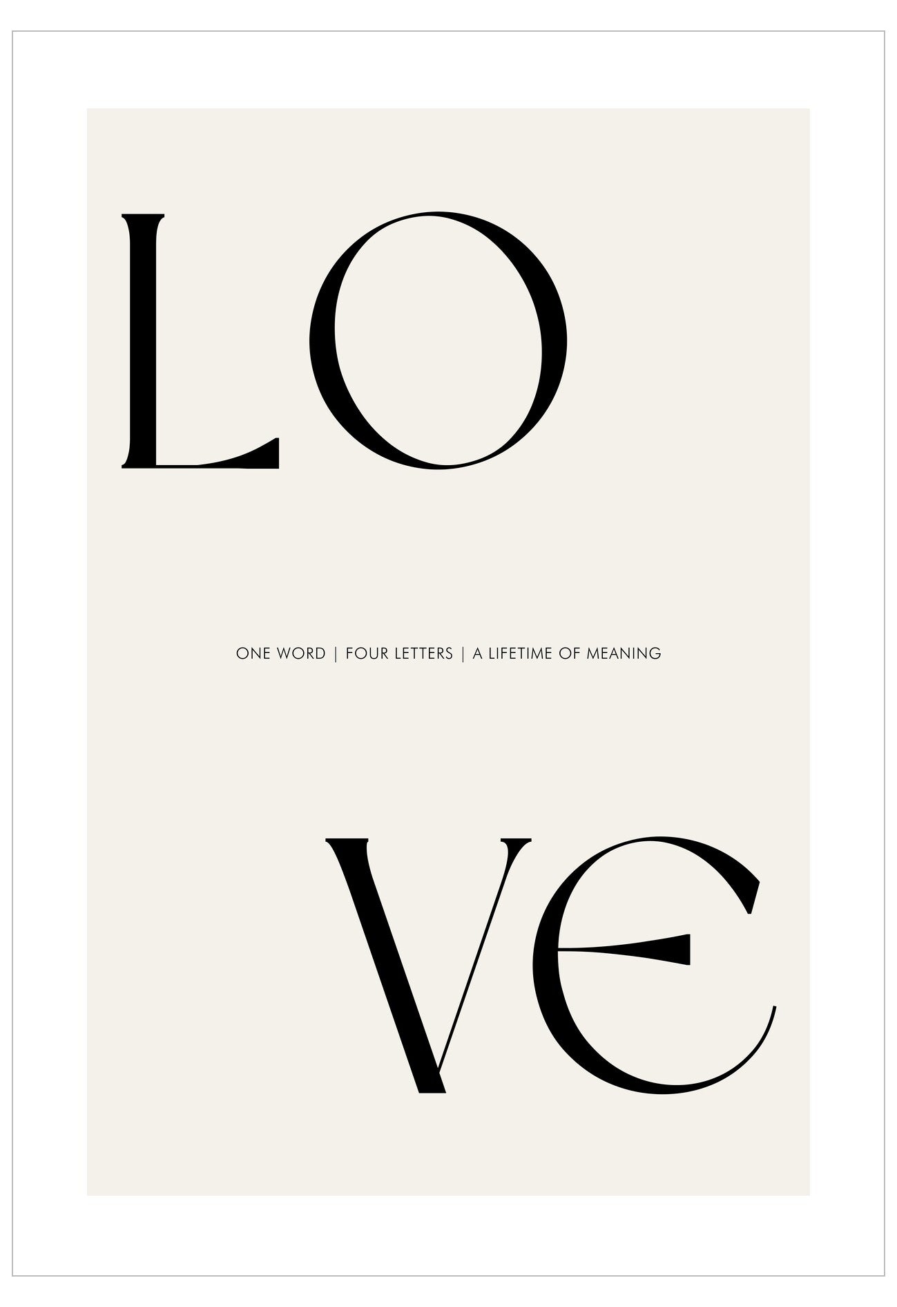 Poster with the word 'LOVE' in large, black letters on a white background.