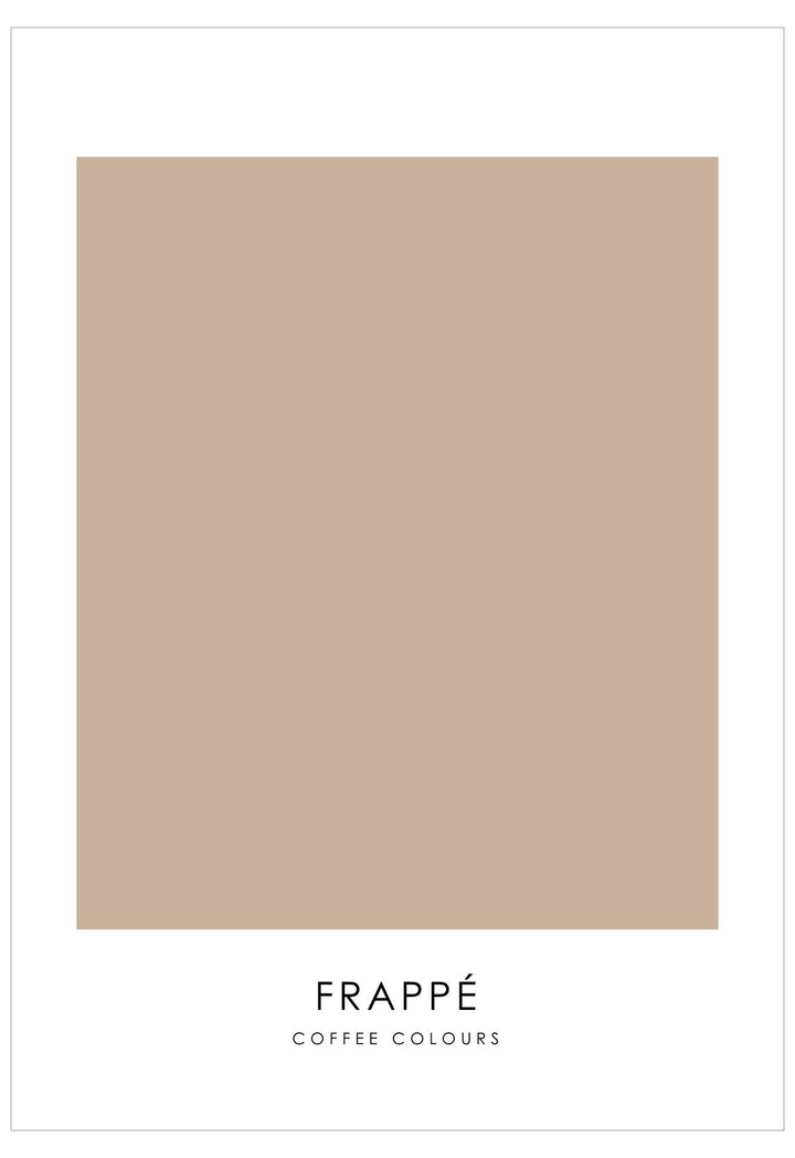 Beige color swatch with 'Frappé Coffee Colours' text on a white background