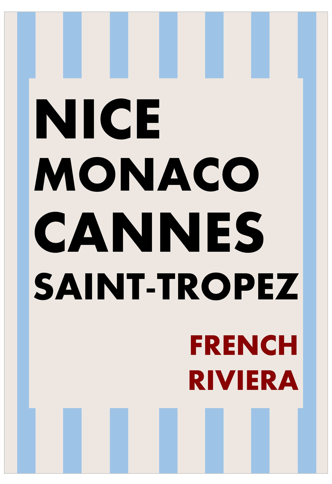 French Riviera Cities Poster | Typography Art of Coastal Cities