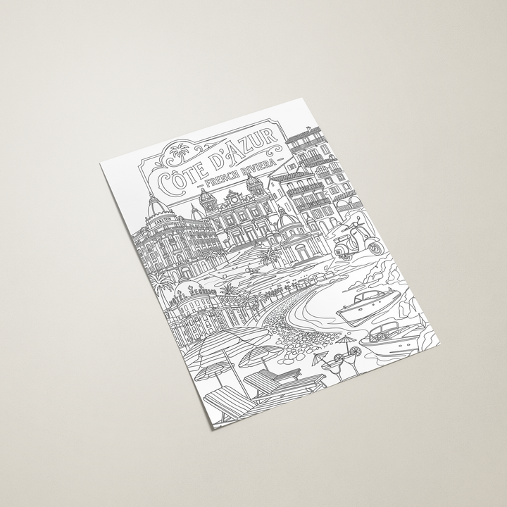 Card with text 'Nice, Monaco, Cannes, Saint-Tropez' on a light background