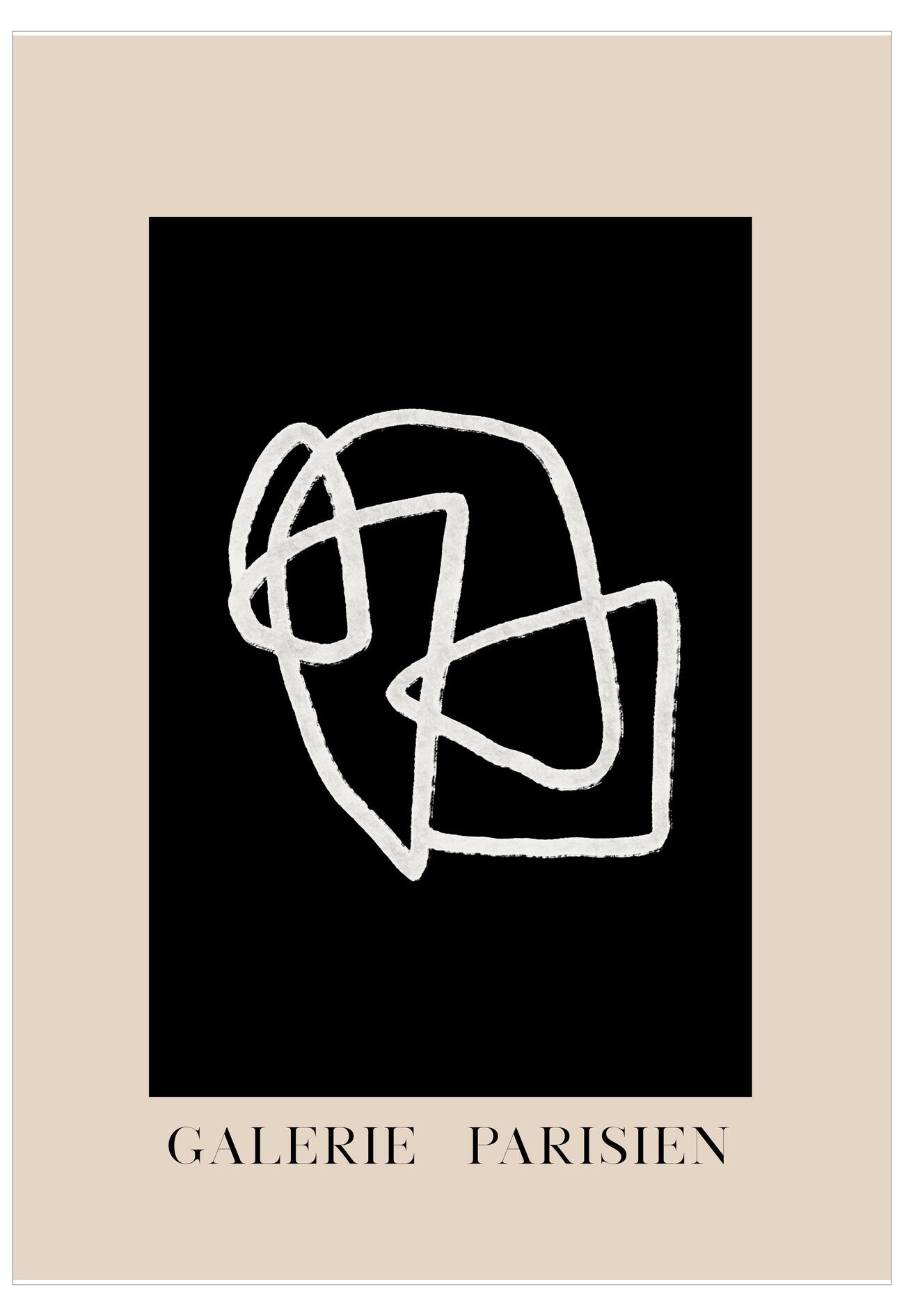 Abstract white line art on a black background with 'Galerie Parisien' text at the bottom.