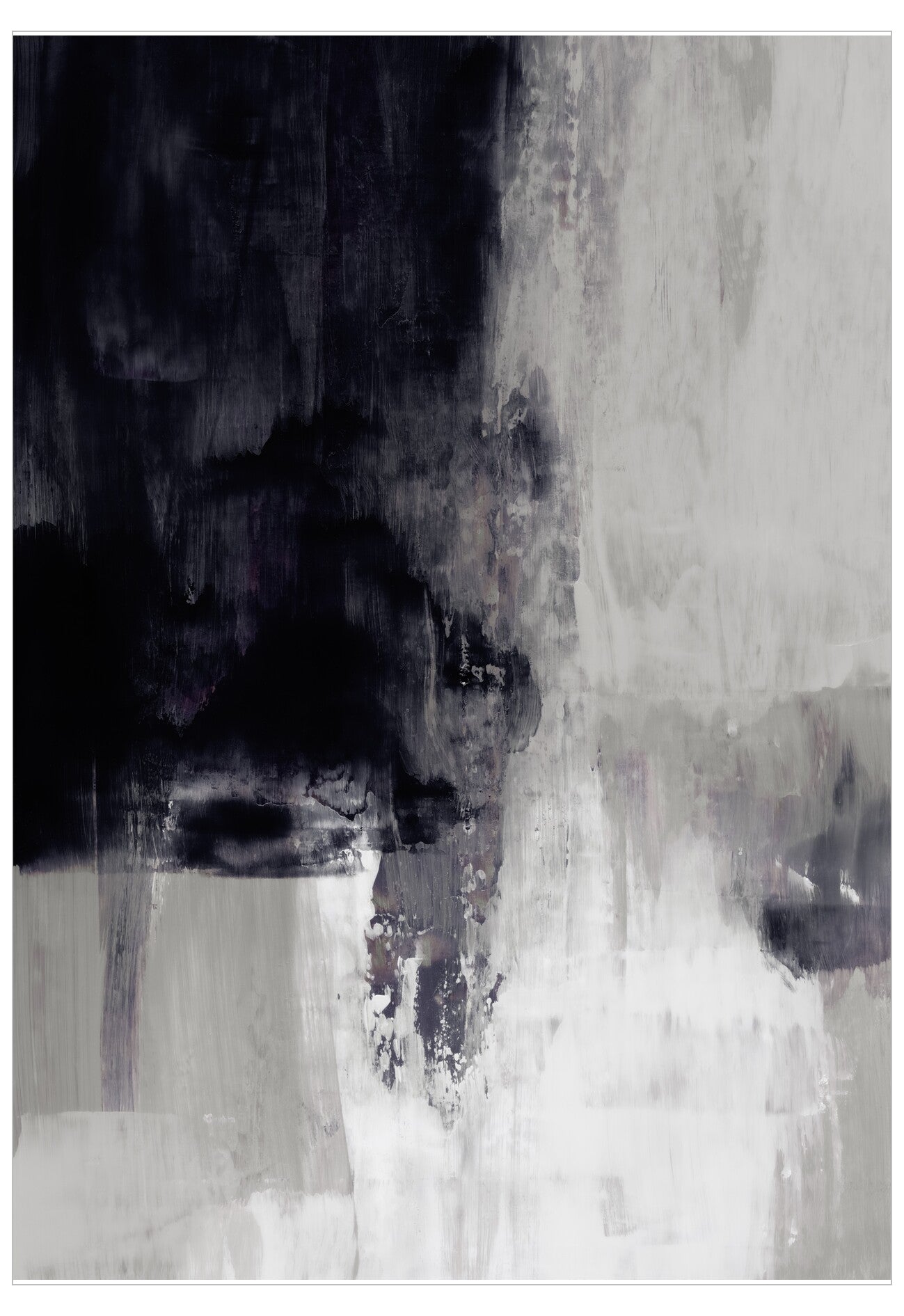 Abstract art piece with black, white, and gray tones