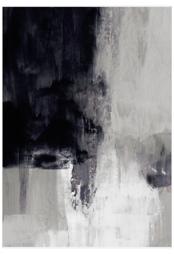 Abstract art piece with black, white, and gray tones