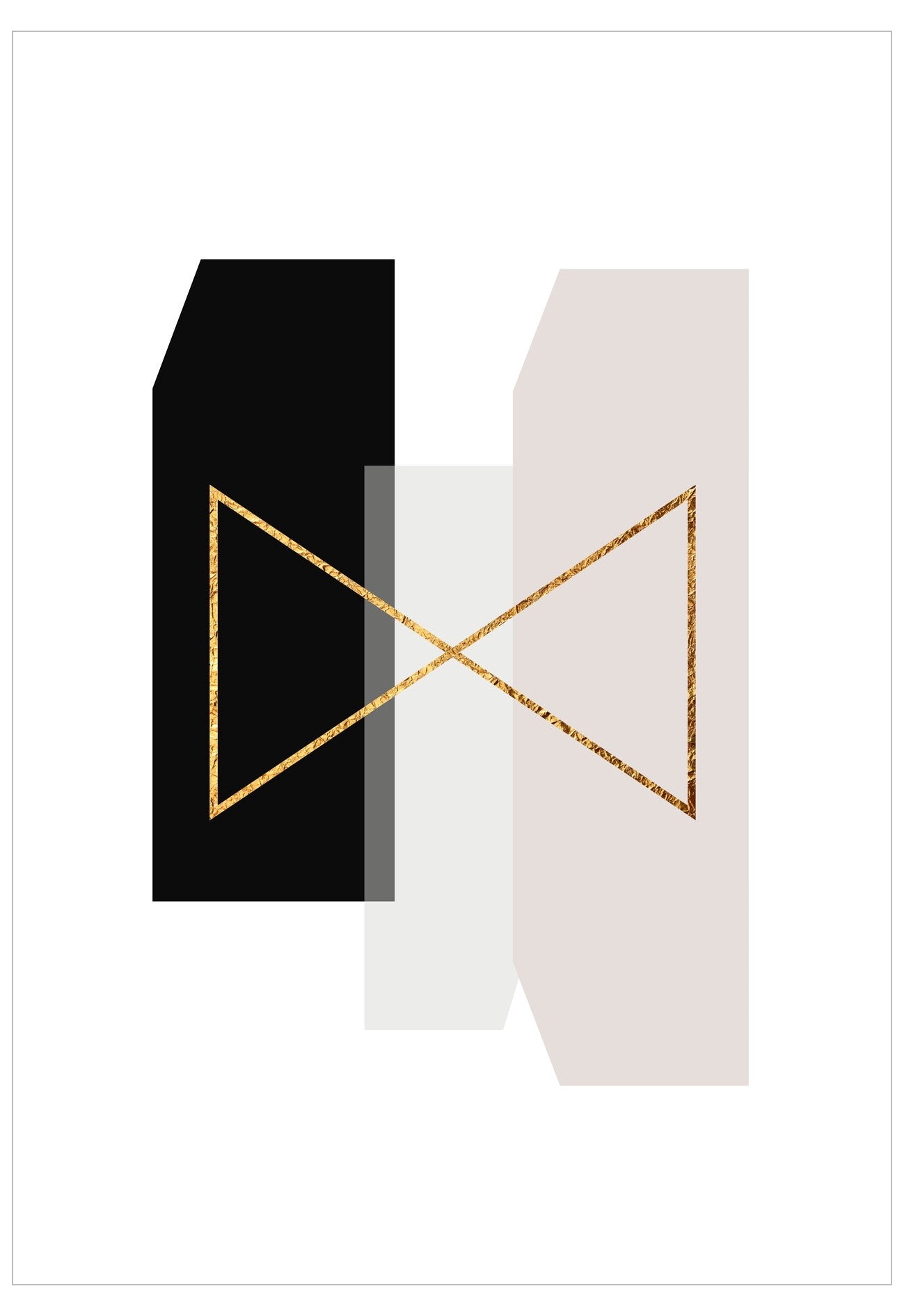 Three geometric shapes with gold lines on a white background