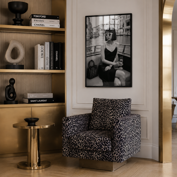Stylish apartment with black and white fashion photography art