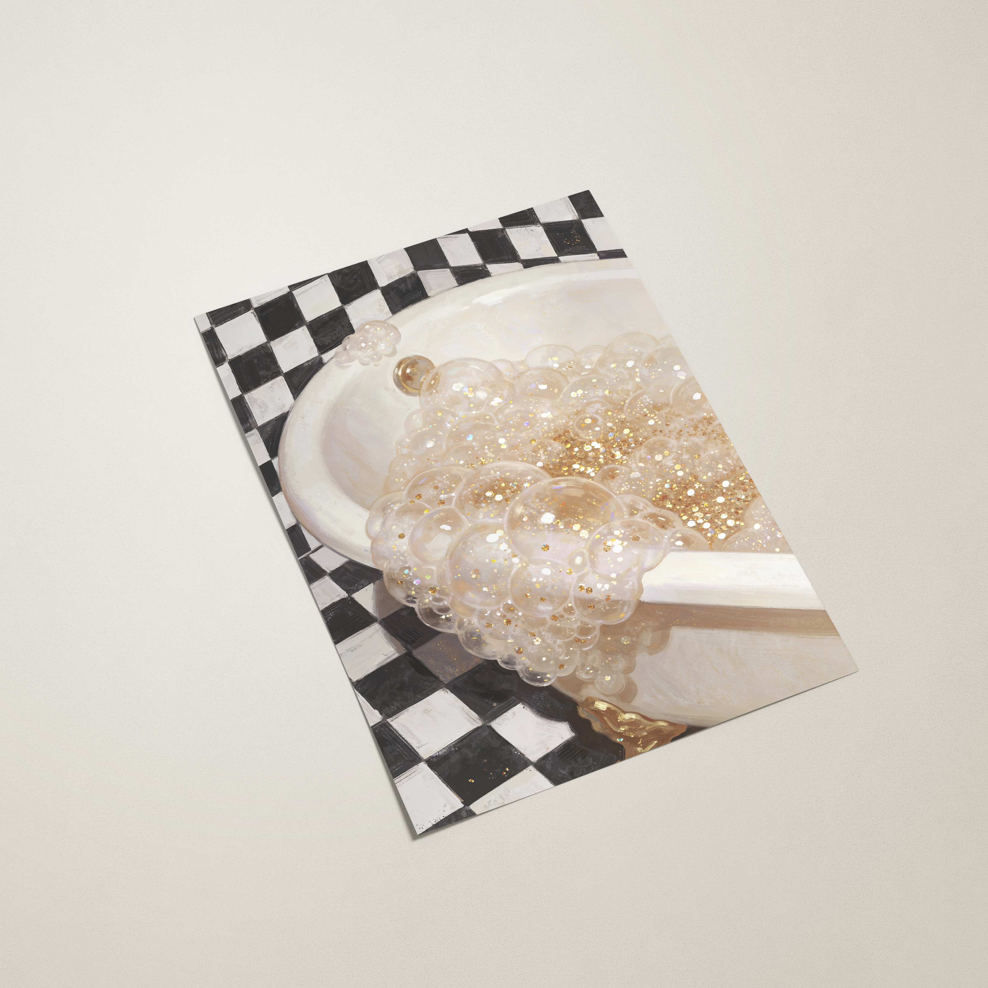 Decorative item with a checkered base and textured top on a light background