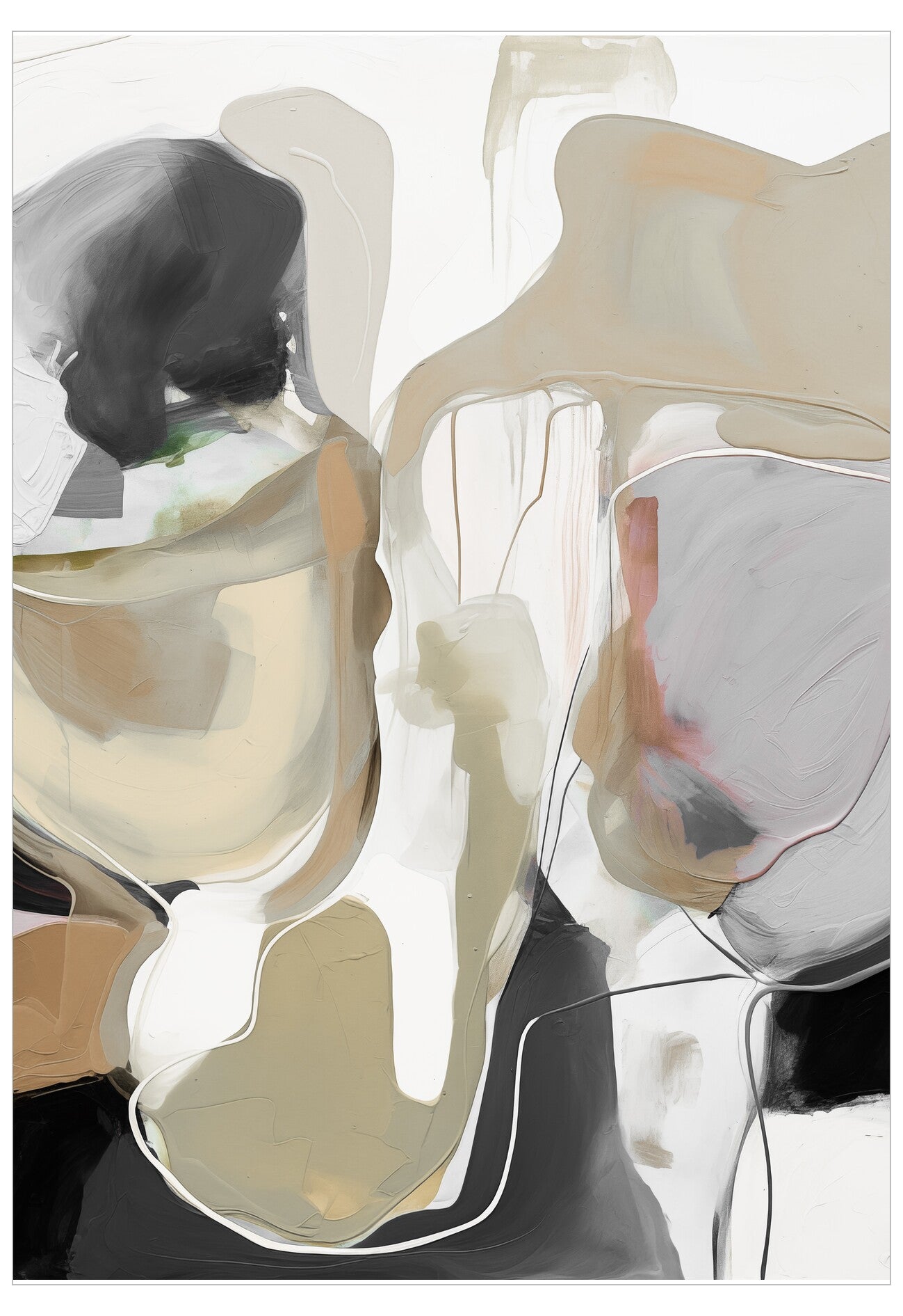 Abstract art piece with geometric shapes in neutral colors