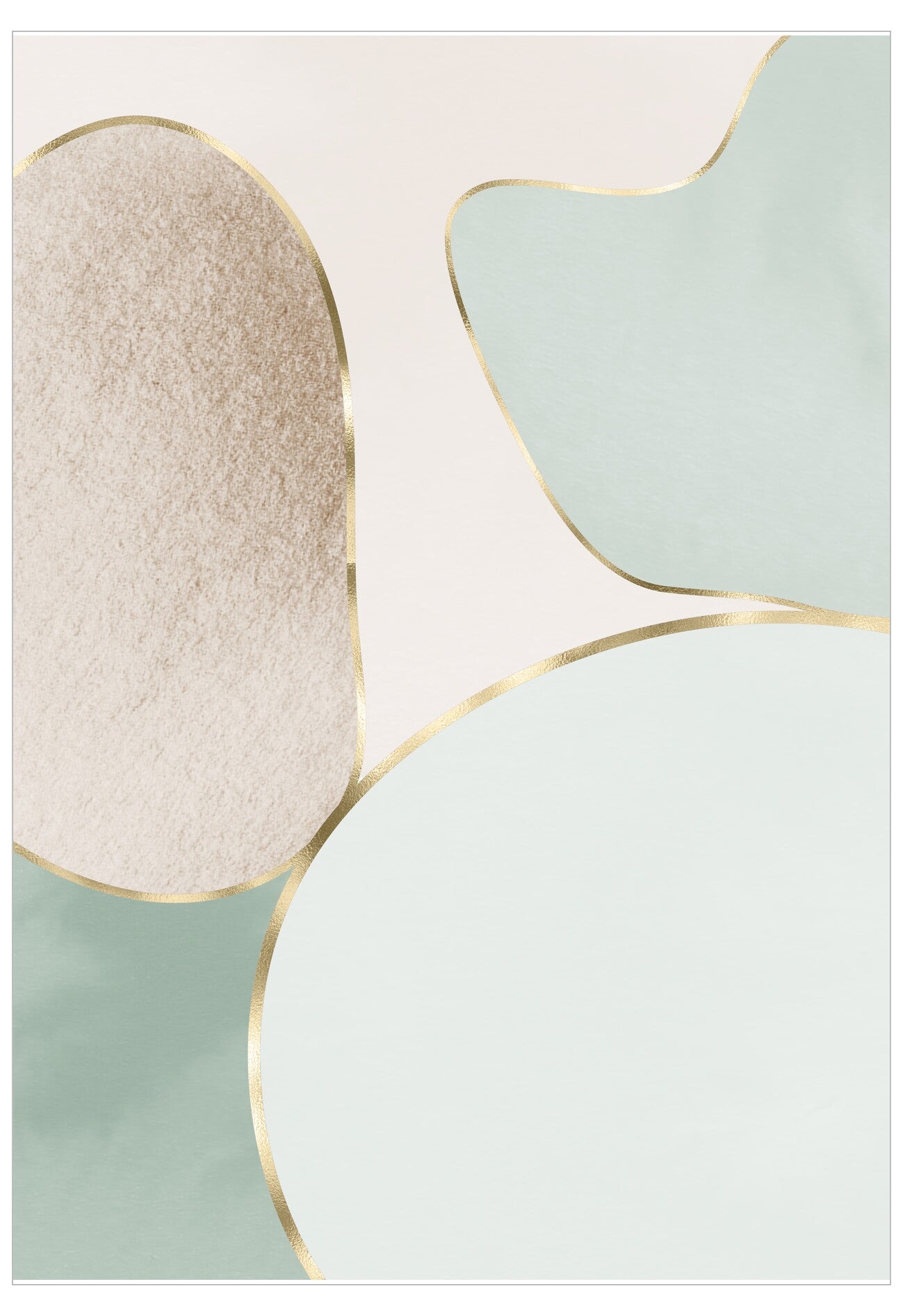 Abstract design with pastel colors and gold accents on a light background