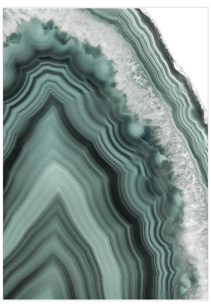 Close-up of a green agate stone with concentric layers.
