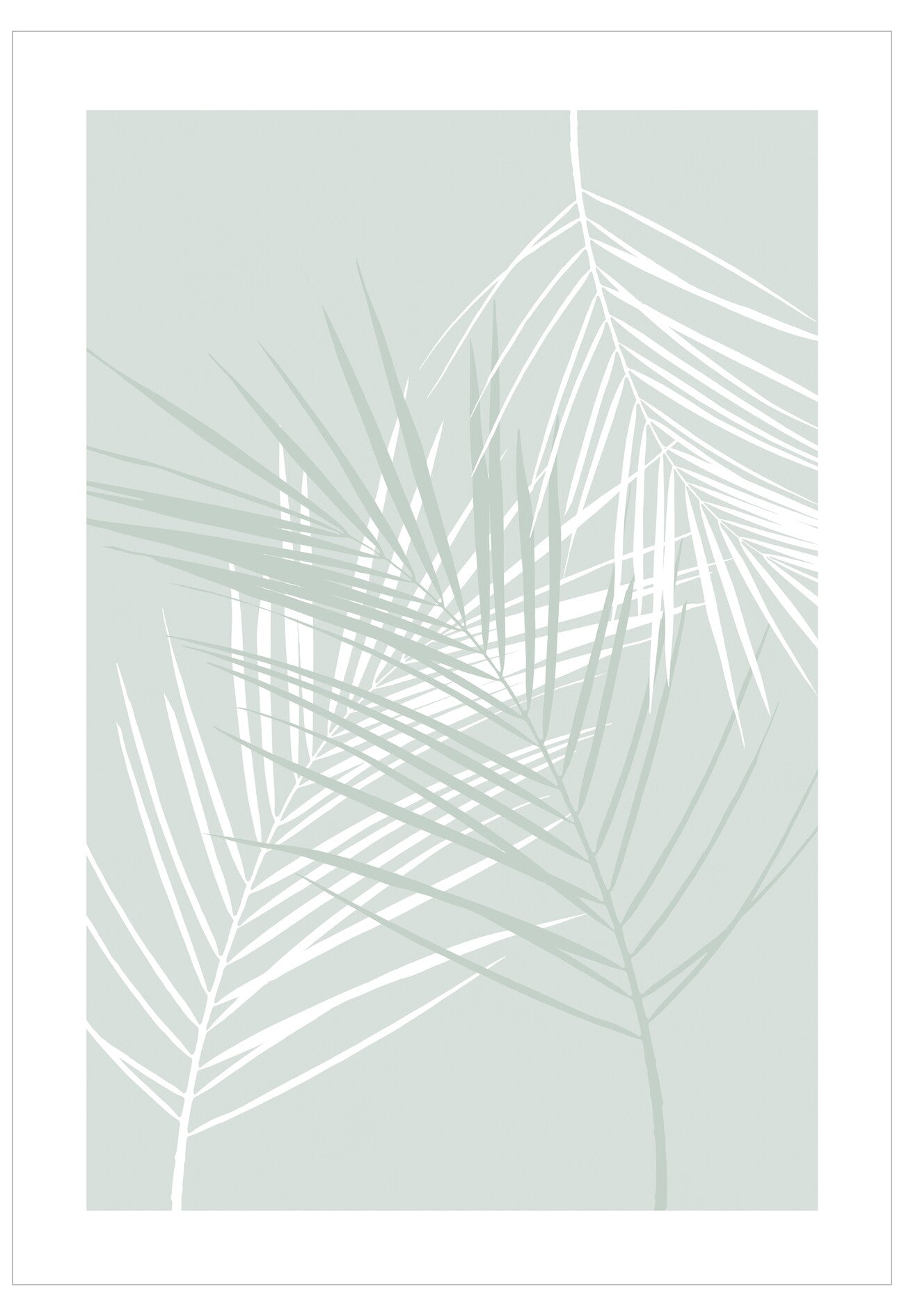 White palm leaf pattern on a light gray background