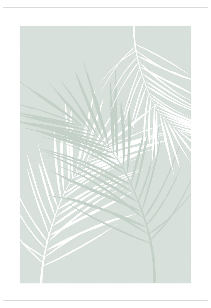 White palm leaf pattern on a light gray background