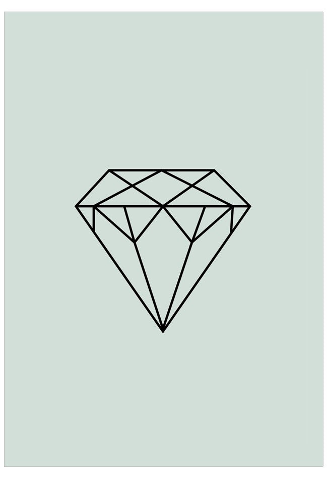 Black line drawing of a diamond on a light gray background