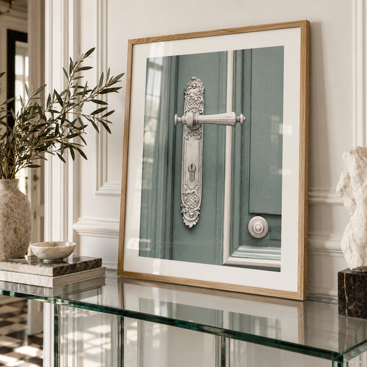 Photography poster of a parisian green door