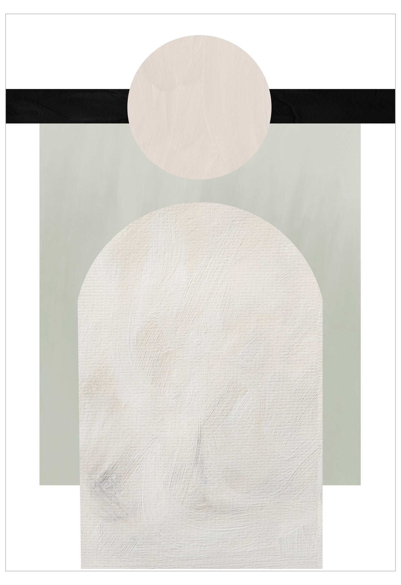 Abstract art piece with geometric shapes on a light gray background