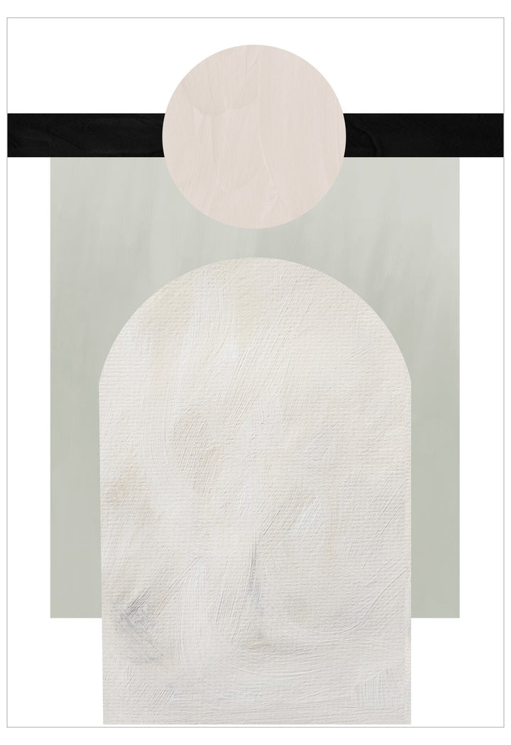 Abstract art piece with geometric shapes on a light gray background