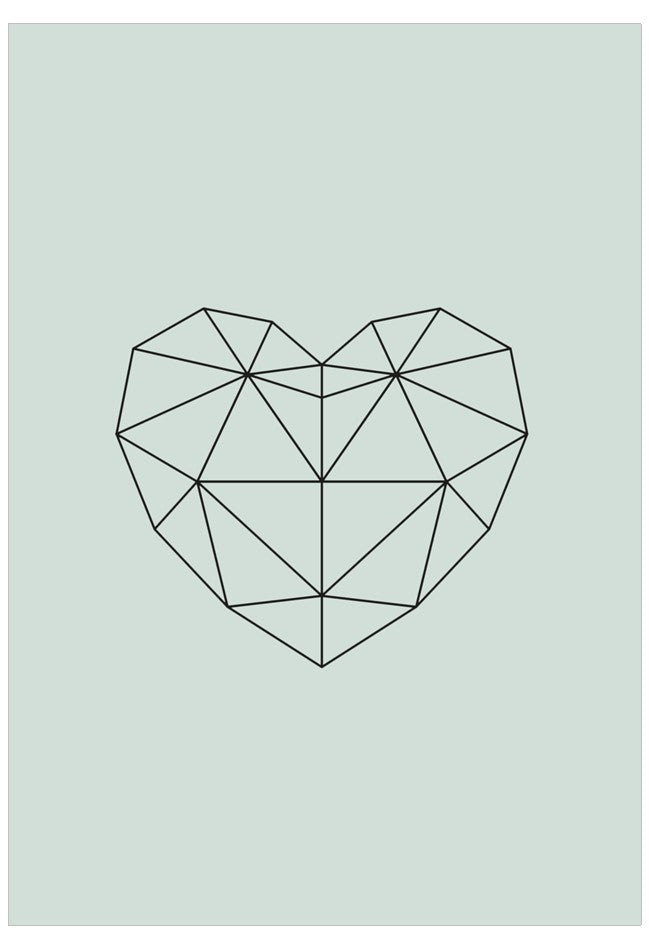 Geometric heart design on a light green background