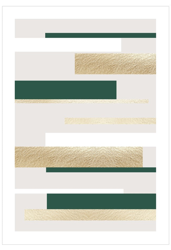 Abstract design with green and gold horizontal stripes on a white background