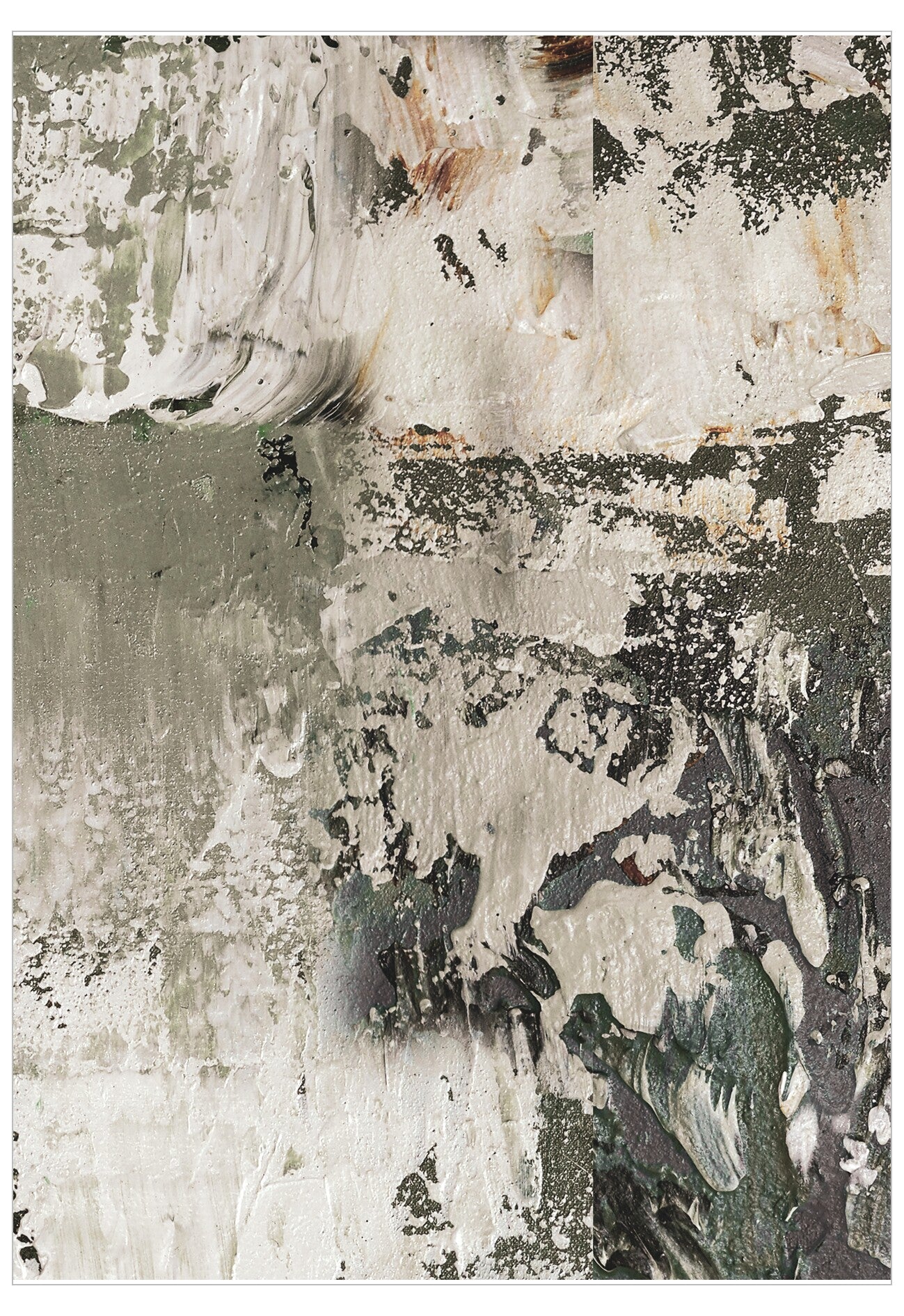 Abstract art piece with textured brush strokes in neutral tones.