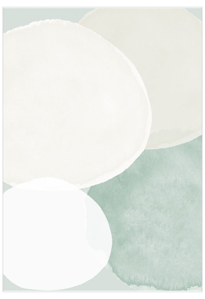 Abstract design with white and light green circles on a light blue background
