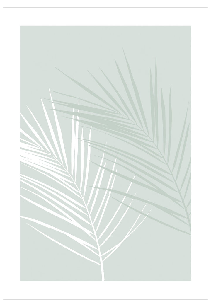 White palm leaf silhouettes on a light gray background