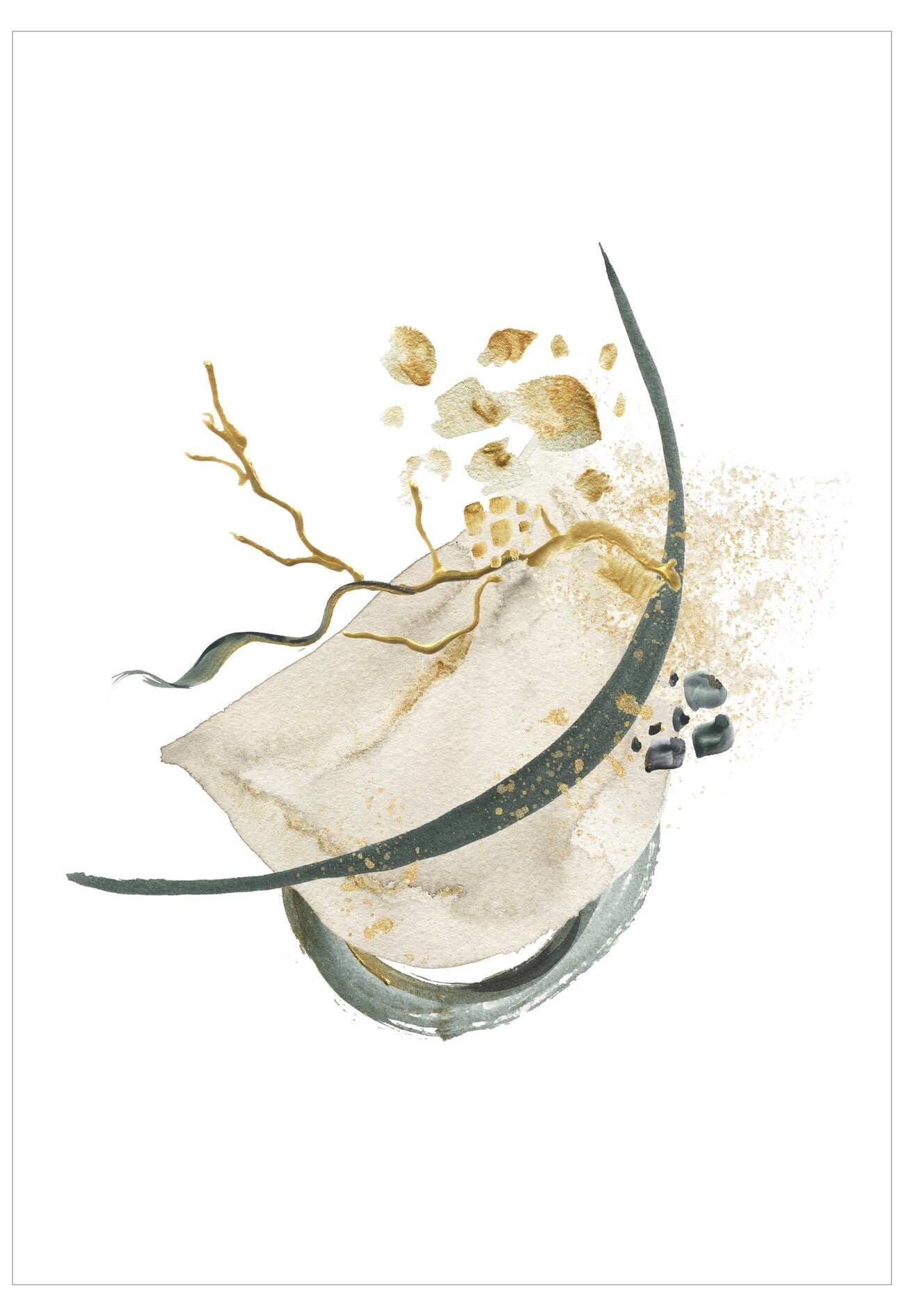 Decorative design with gold elements and a black ribbon on a white background