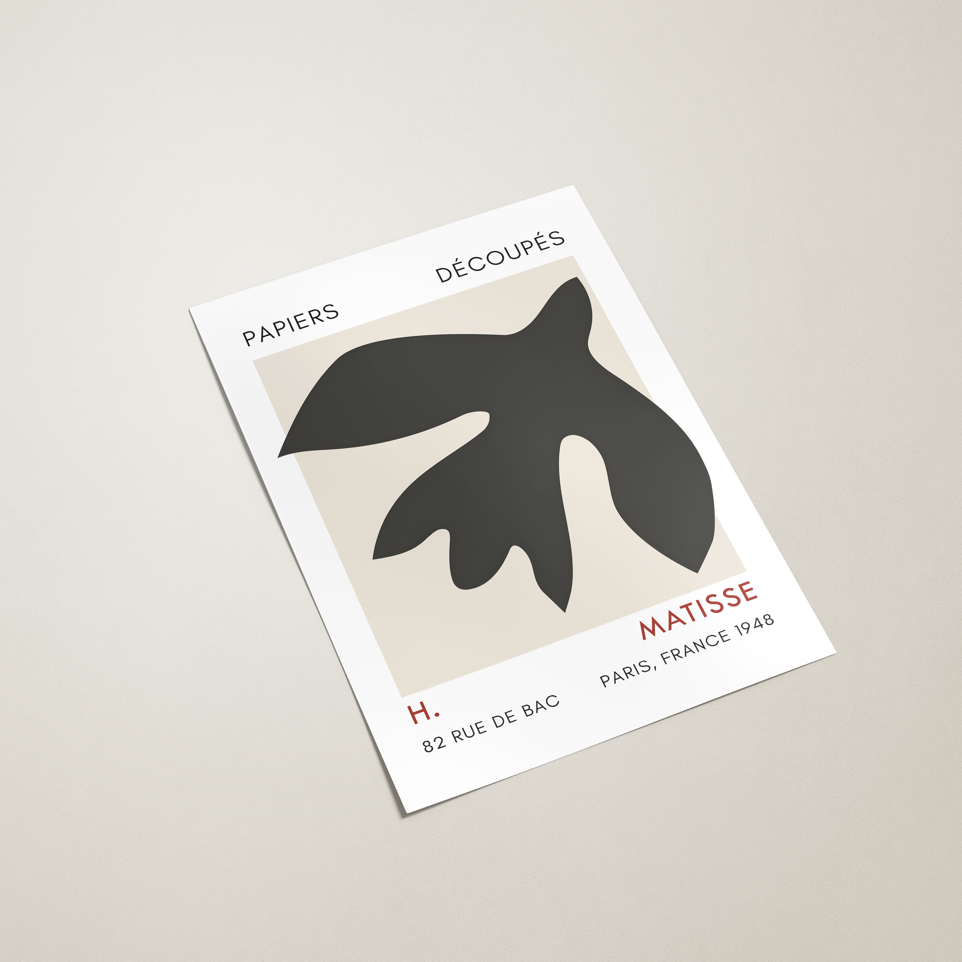 Matisse paper cutout with branding on a beige background