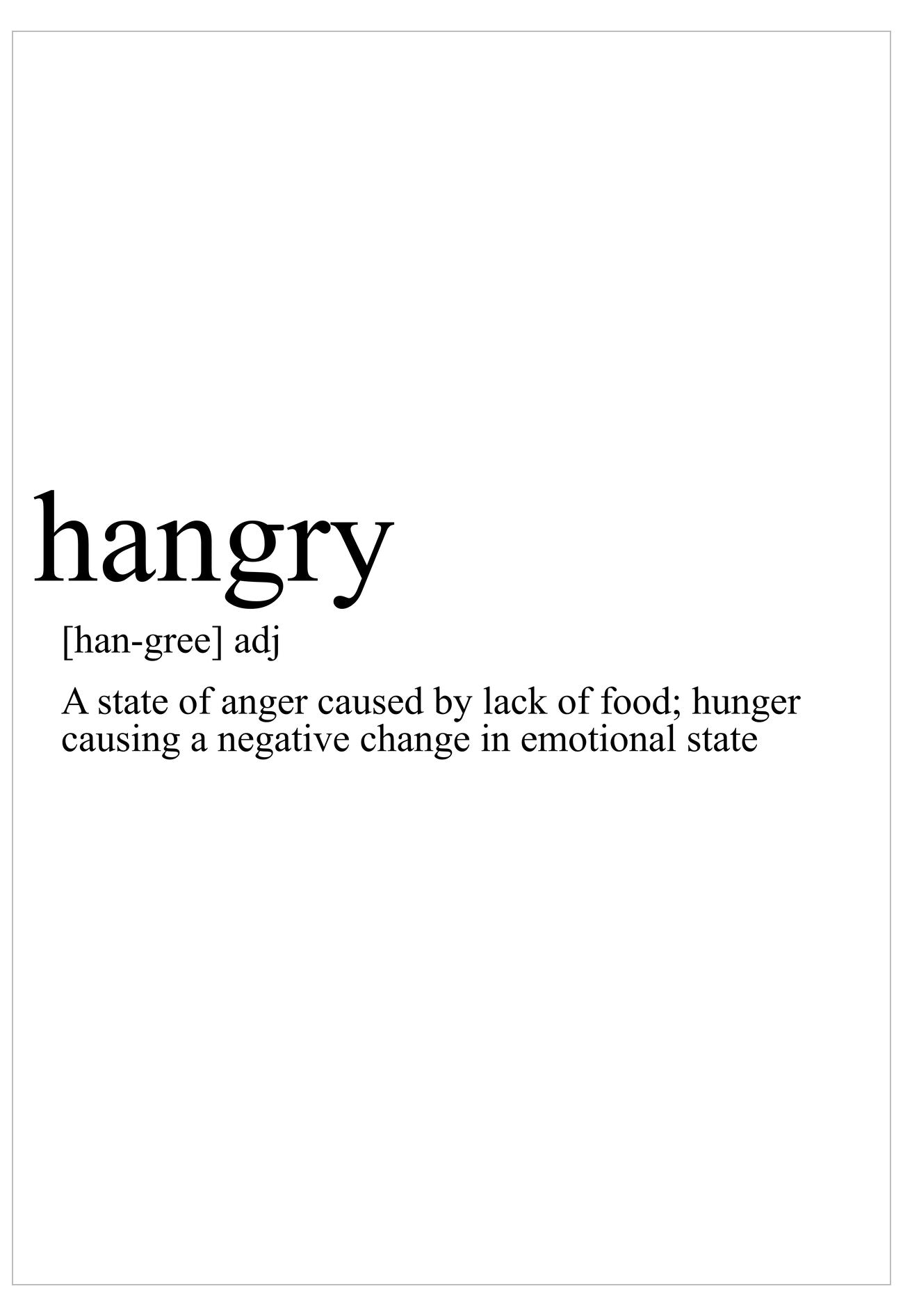 Definition of 'hangry' on a white background