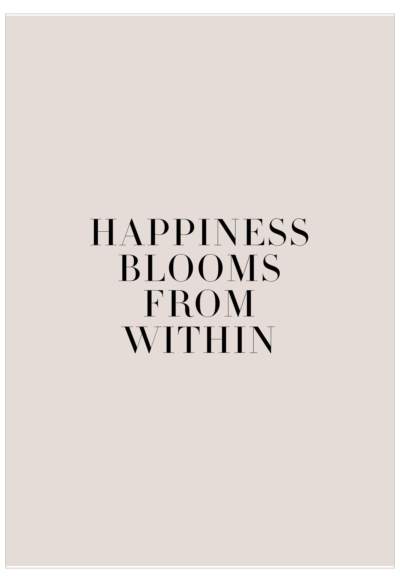 Motivational quote 'Happiness blooms from within' on a light pink background
