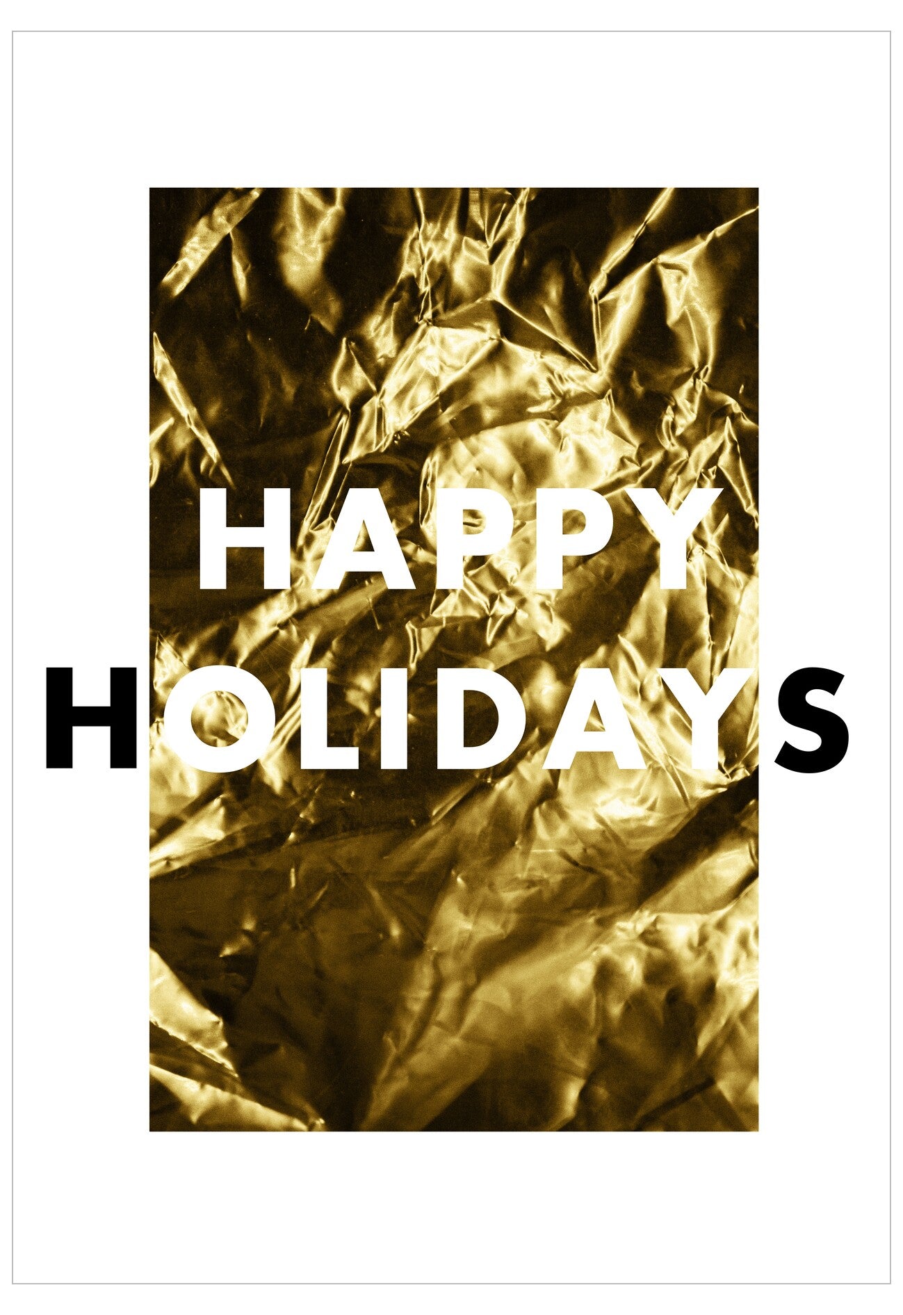 Gold crumpled paper with 'Happy Holidays' text on a white background