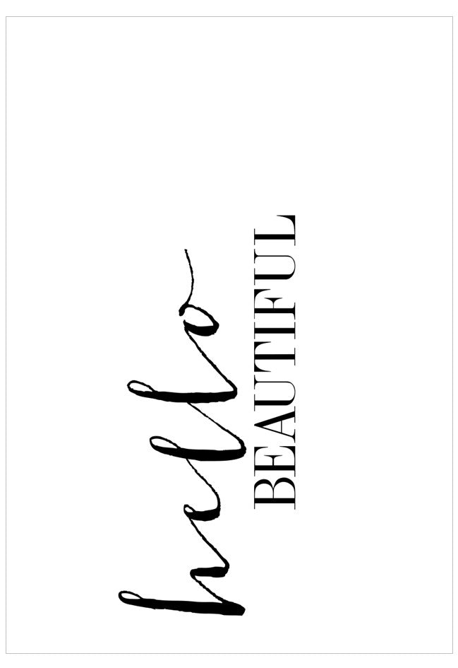 Black text 'hello BEAUTIFUL' on a white background