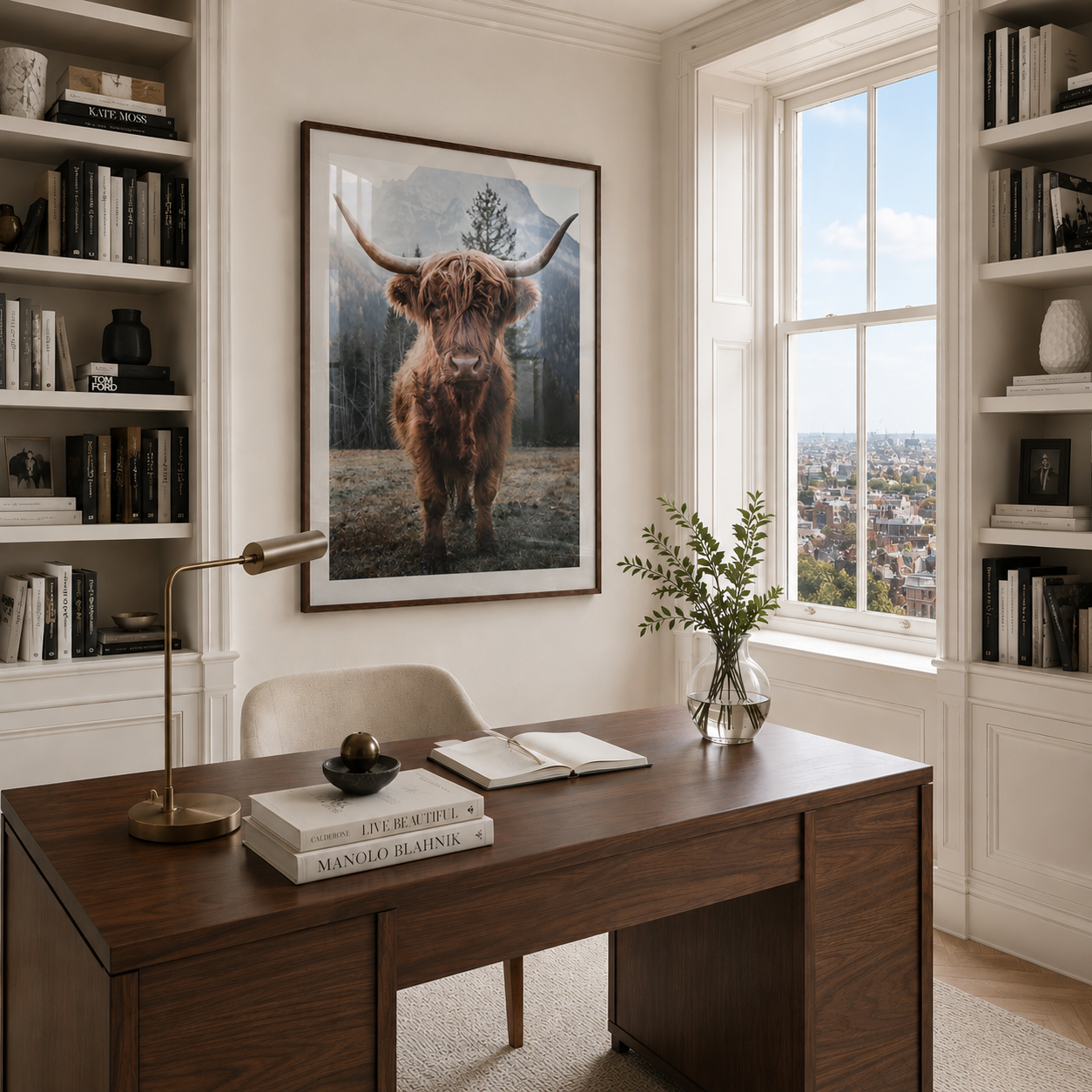 Poster of highland cattle in luxury office