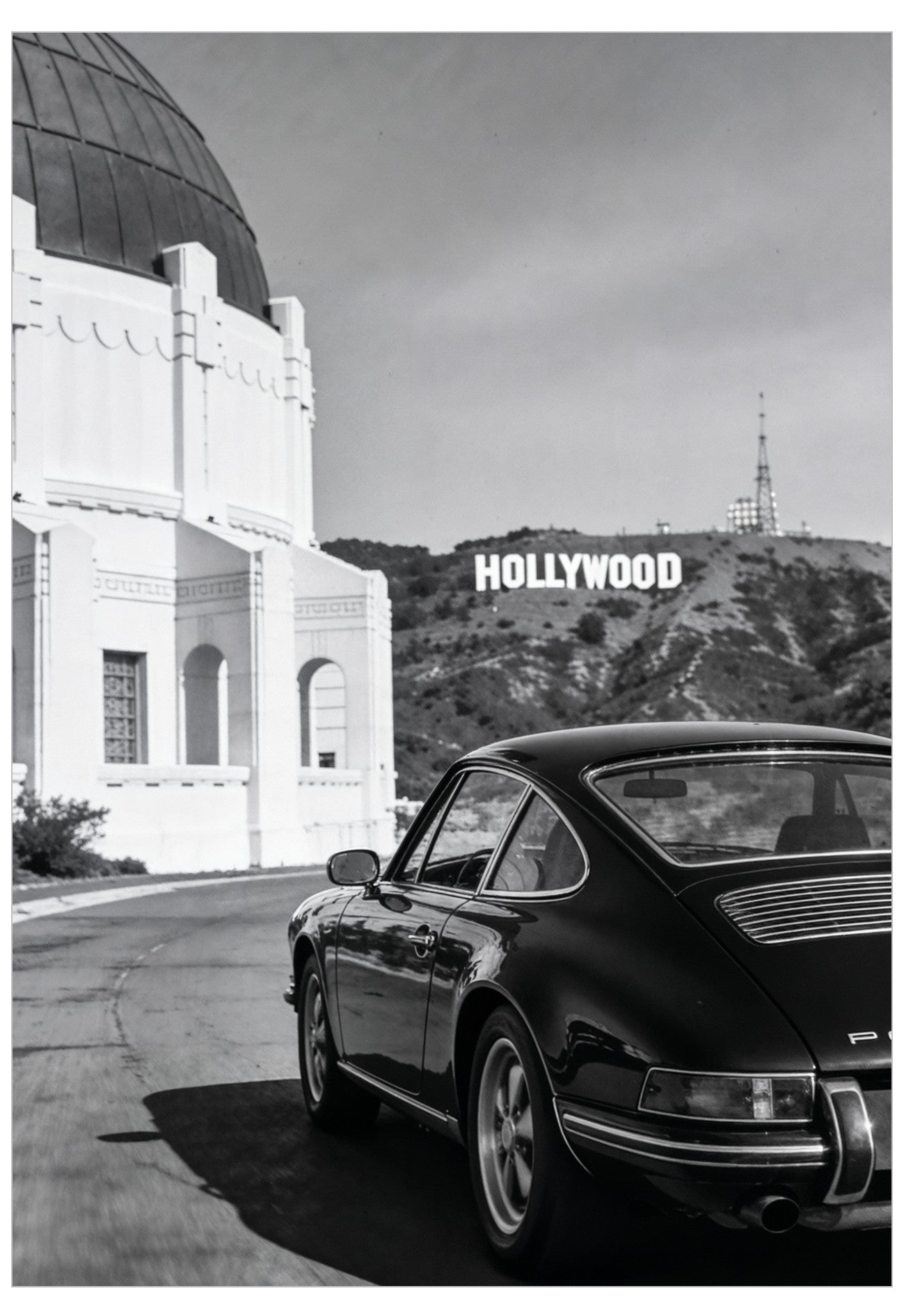 Classic porsche car outside Griffith Observatory in Hollywood poster