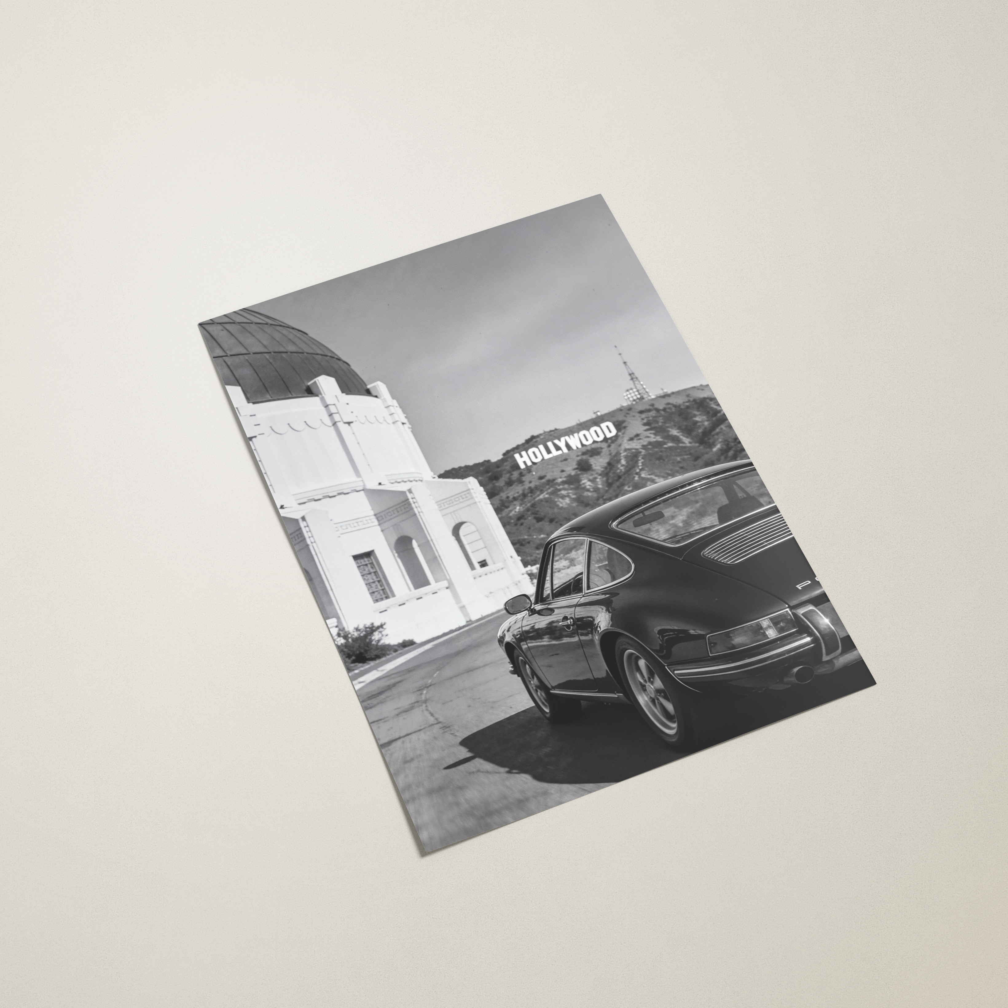 Classic porsche car outside Griffith Observatory in Hollywood poster