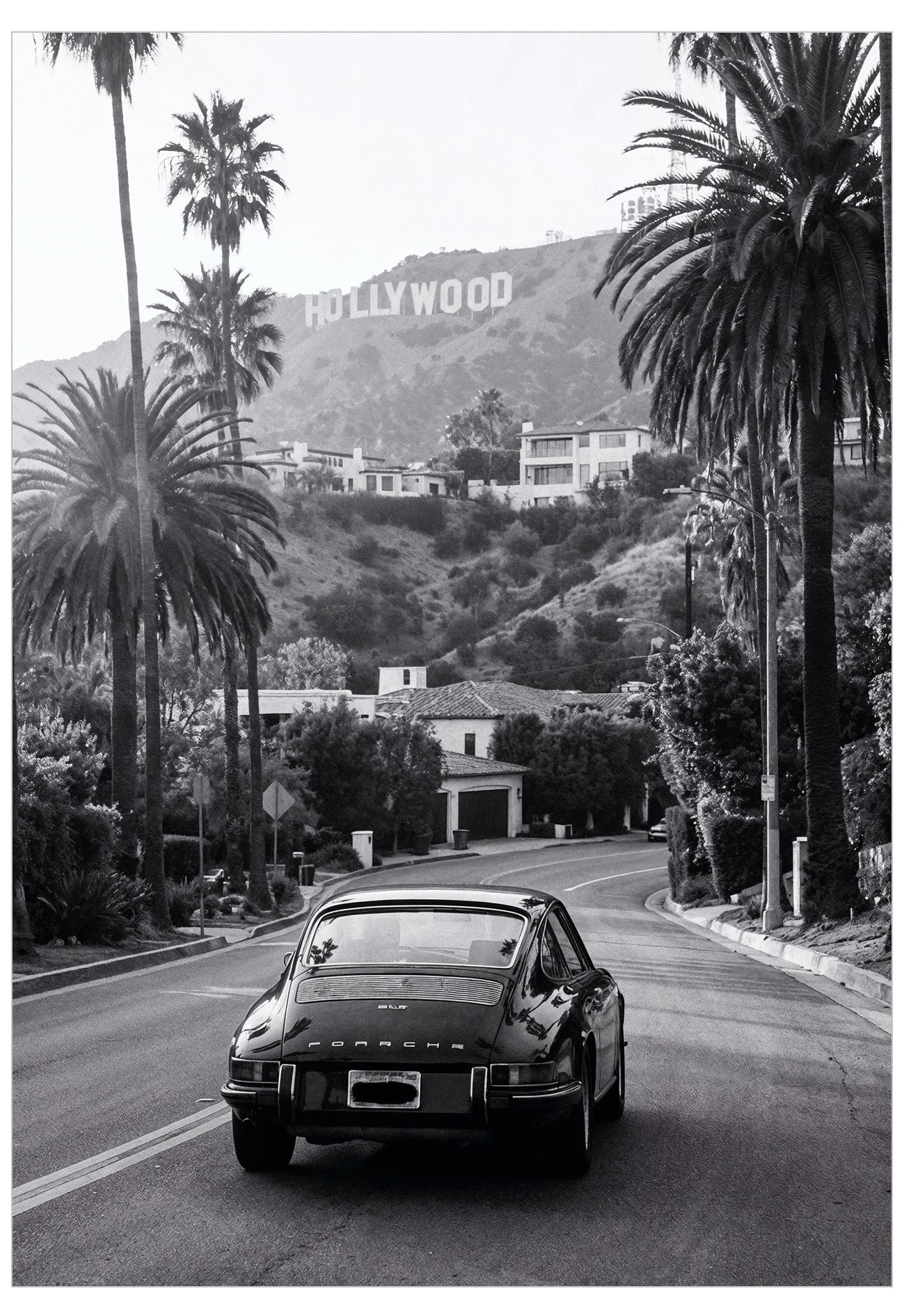 Poster of classic porsche driving through the hollywood hills