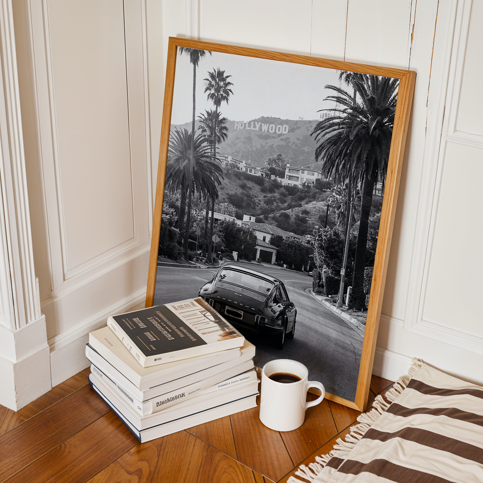 Poster of classic porsche driving through the hollywood hills