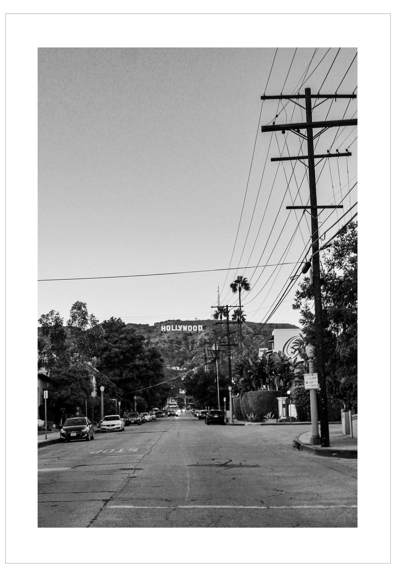 Street view with the Hollywood sign in the background