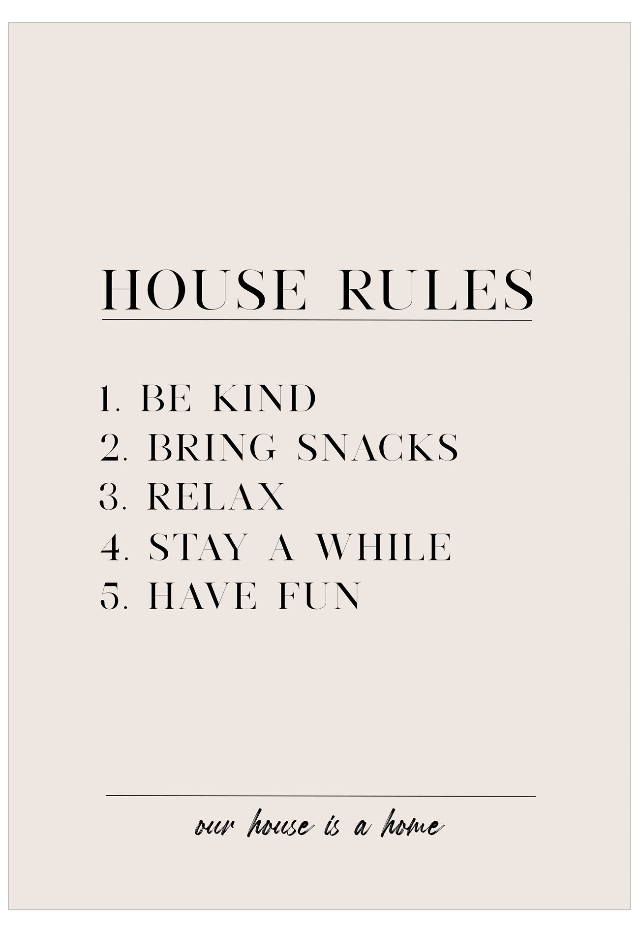 House rules text on a beige background