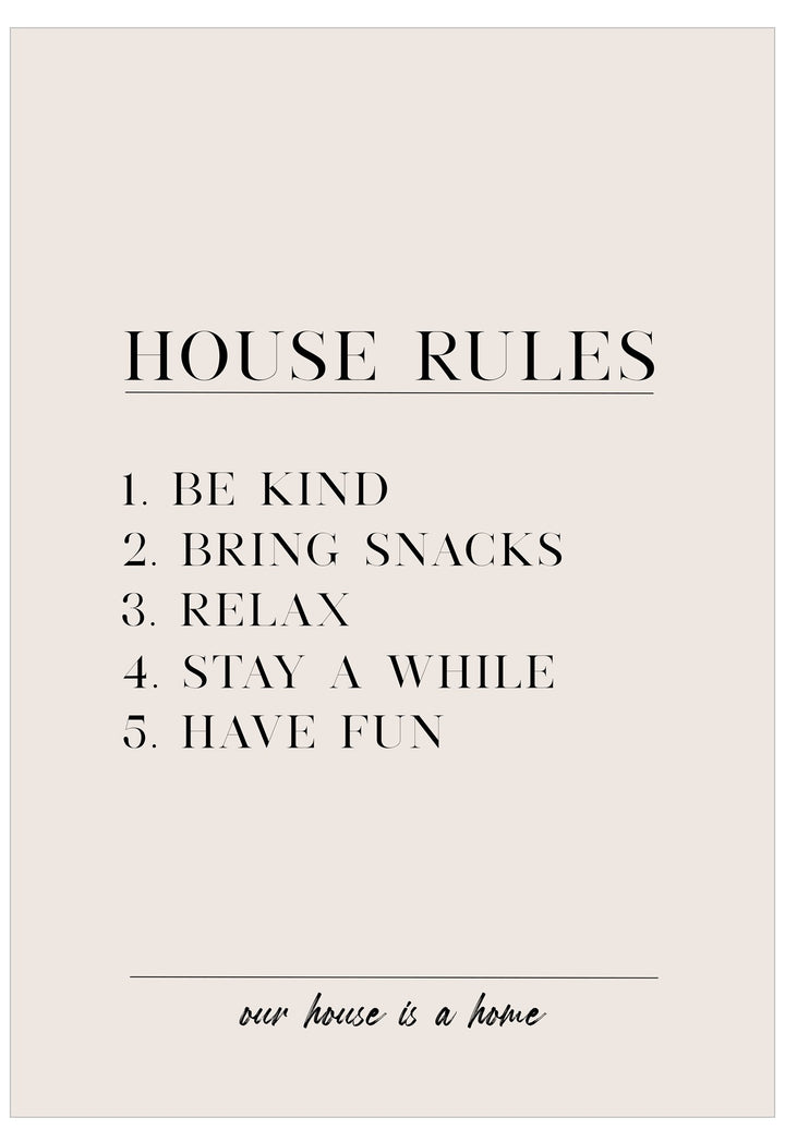 House rules text on a beige background