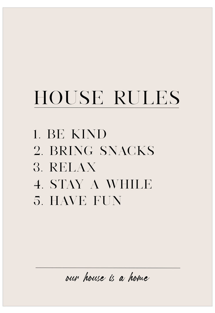House Rules Poster | Typography Art of a Five House Rules