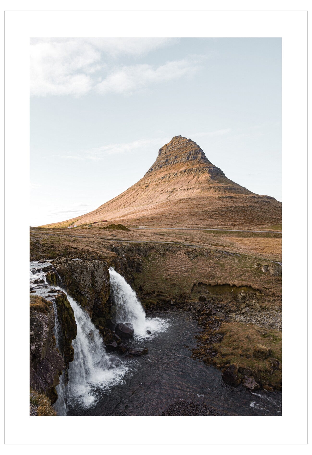 Mountain with a waterfall in a natural landscape