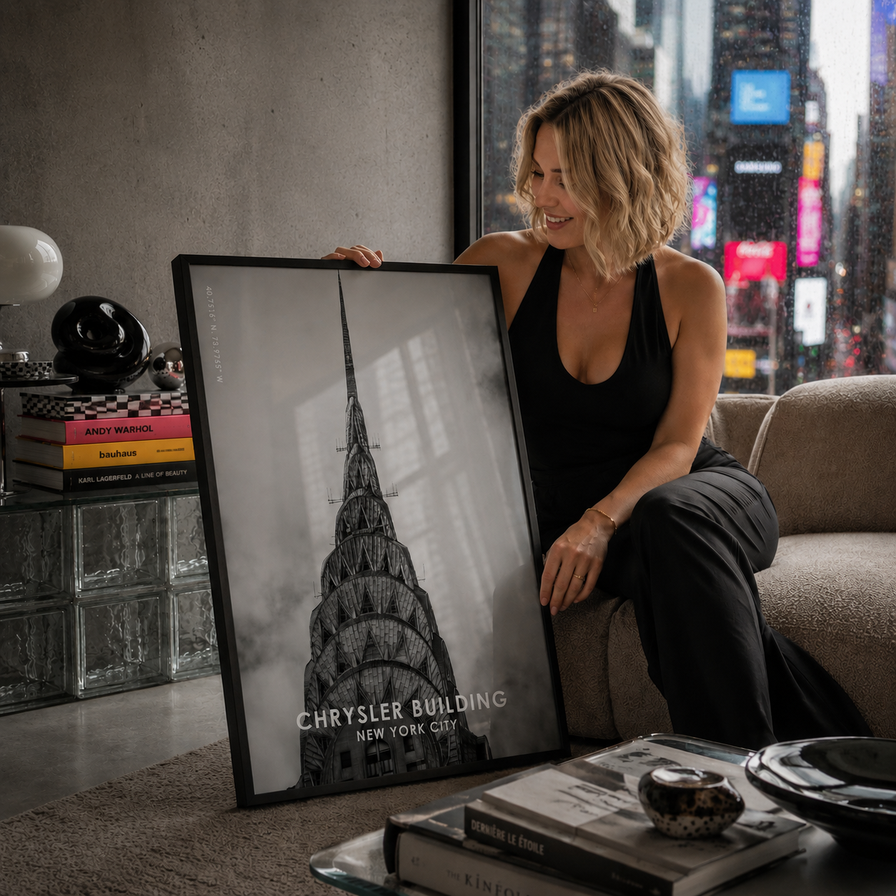 Chrysler building wall art in trendy new york apartment in Times Square