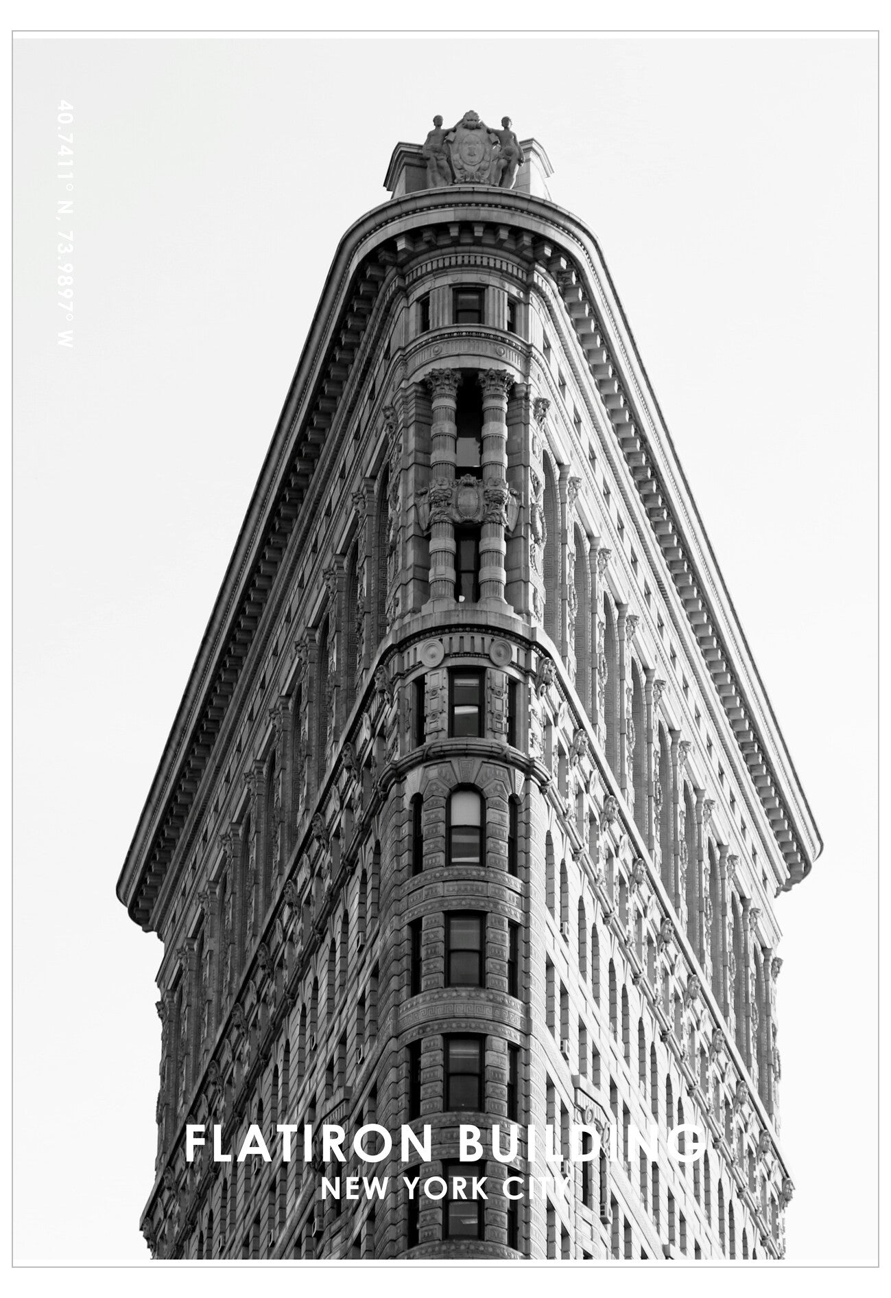 Black and white illustration of the Flatiron Building in New York City