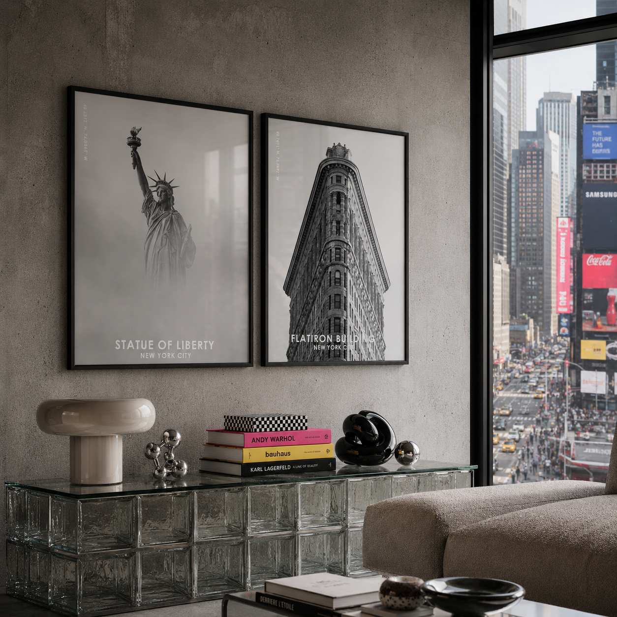 Classic New York Wall Art in a trendy modern apartment over looking Times Square