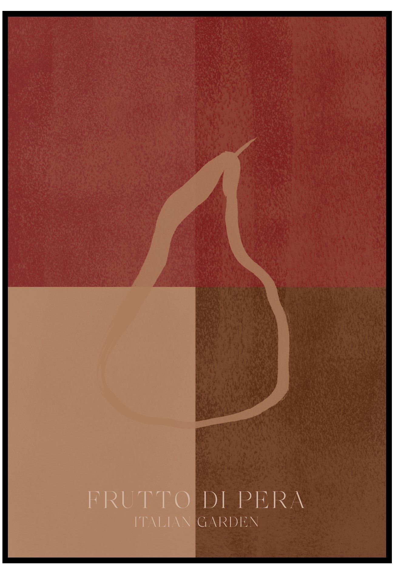 Poster with a stylized pear design on a multicolored background, featuring the text 'Frutto di Pera Italian Garden'.