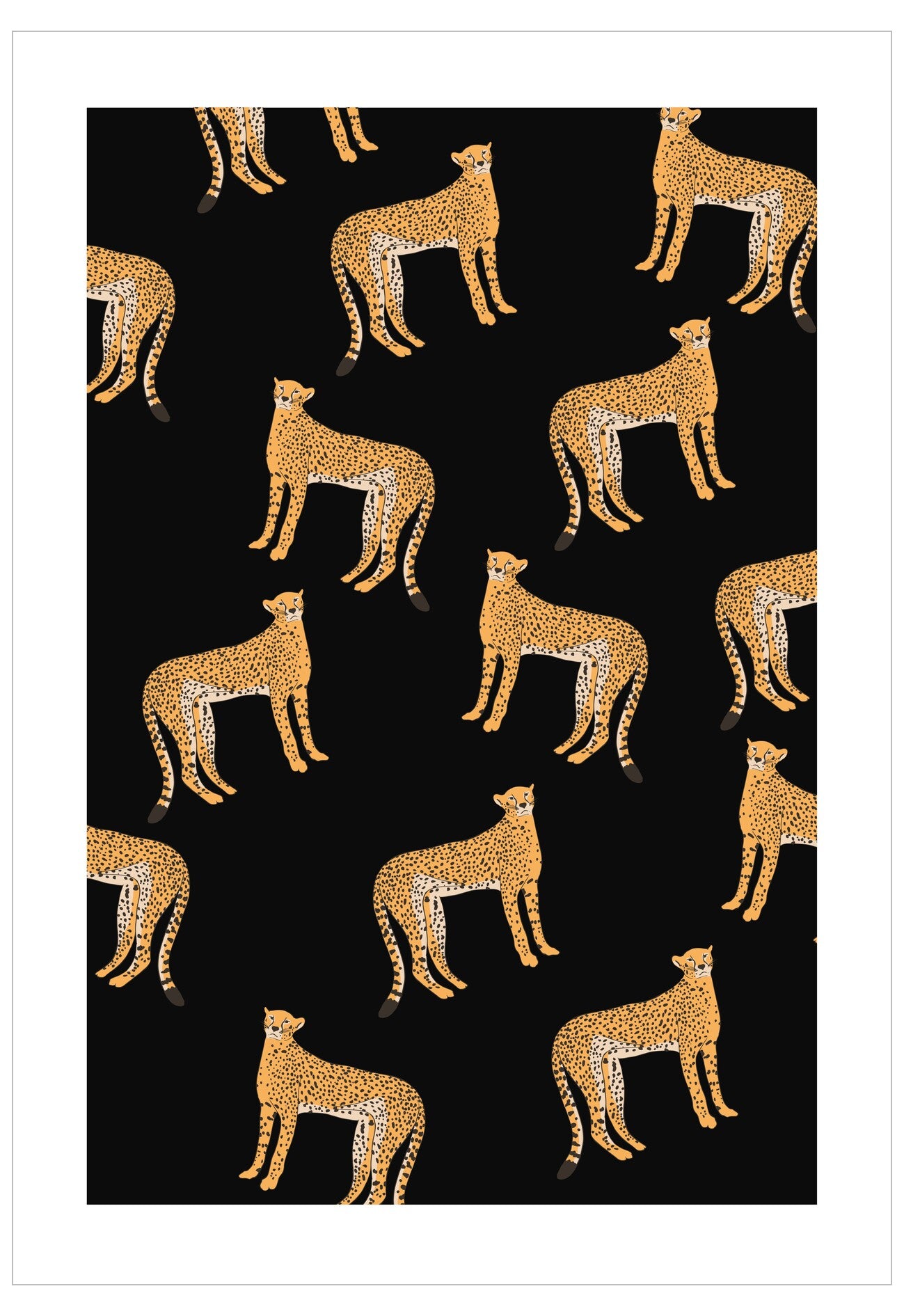 Pattern of gold cheetahs on a black background